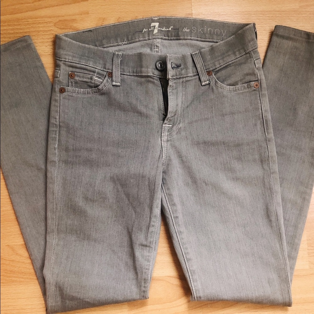 light wash grey skinny jeans.